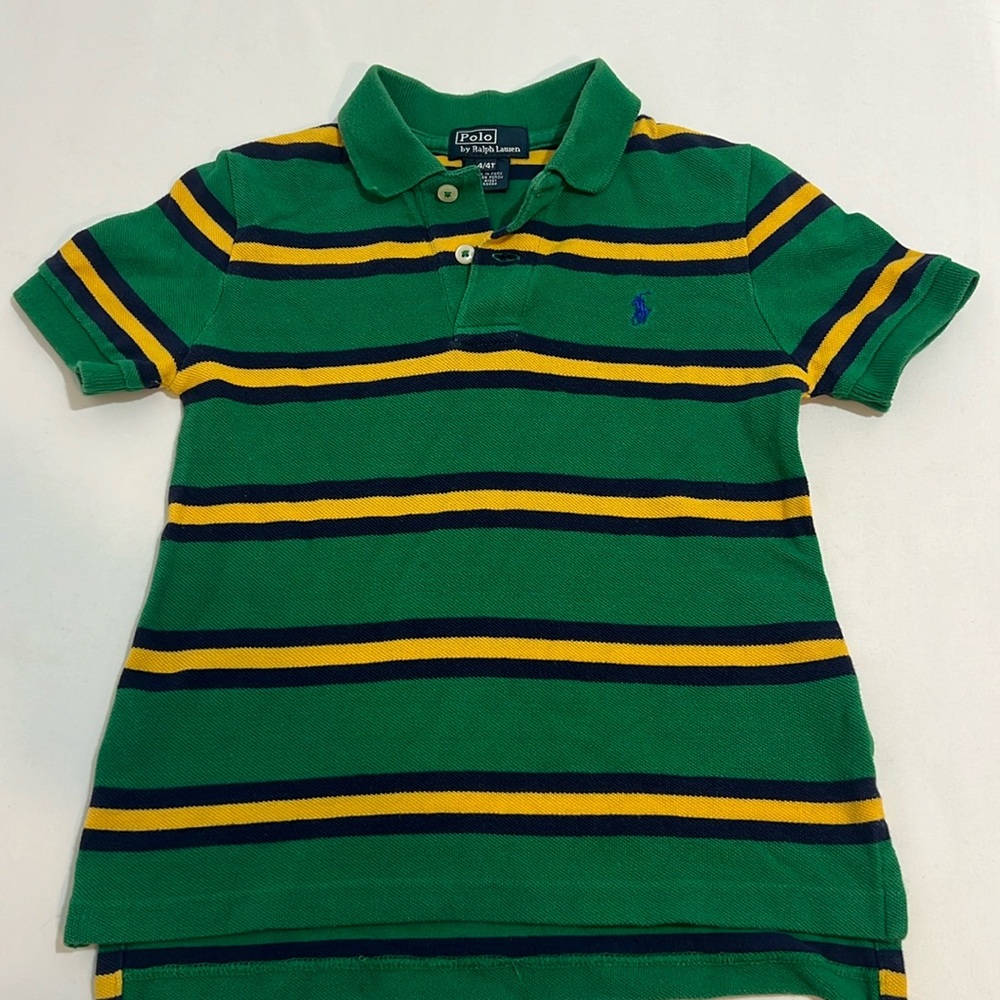 Stripes cotton mesh polo shirt- 4T Staffored green multi